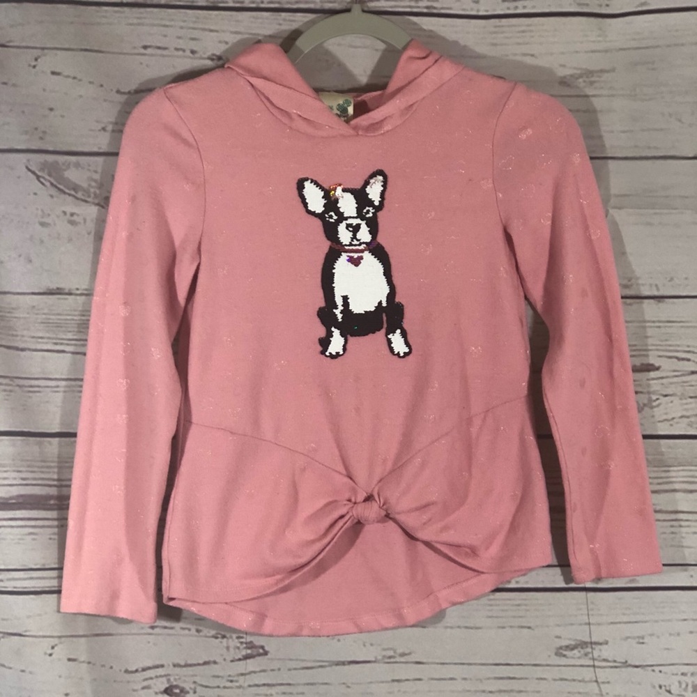Kid’s Pullover With Sequined French Bulldog & Faux Front Tie - Picture 2 of 13